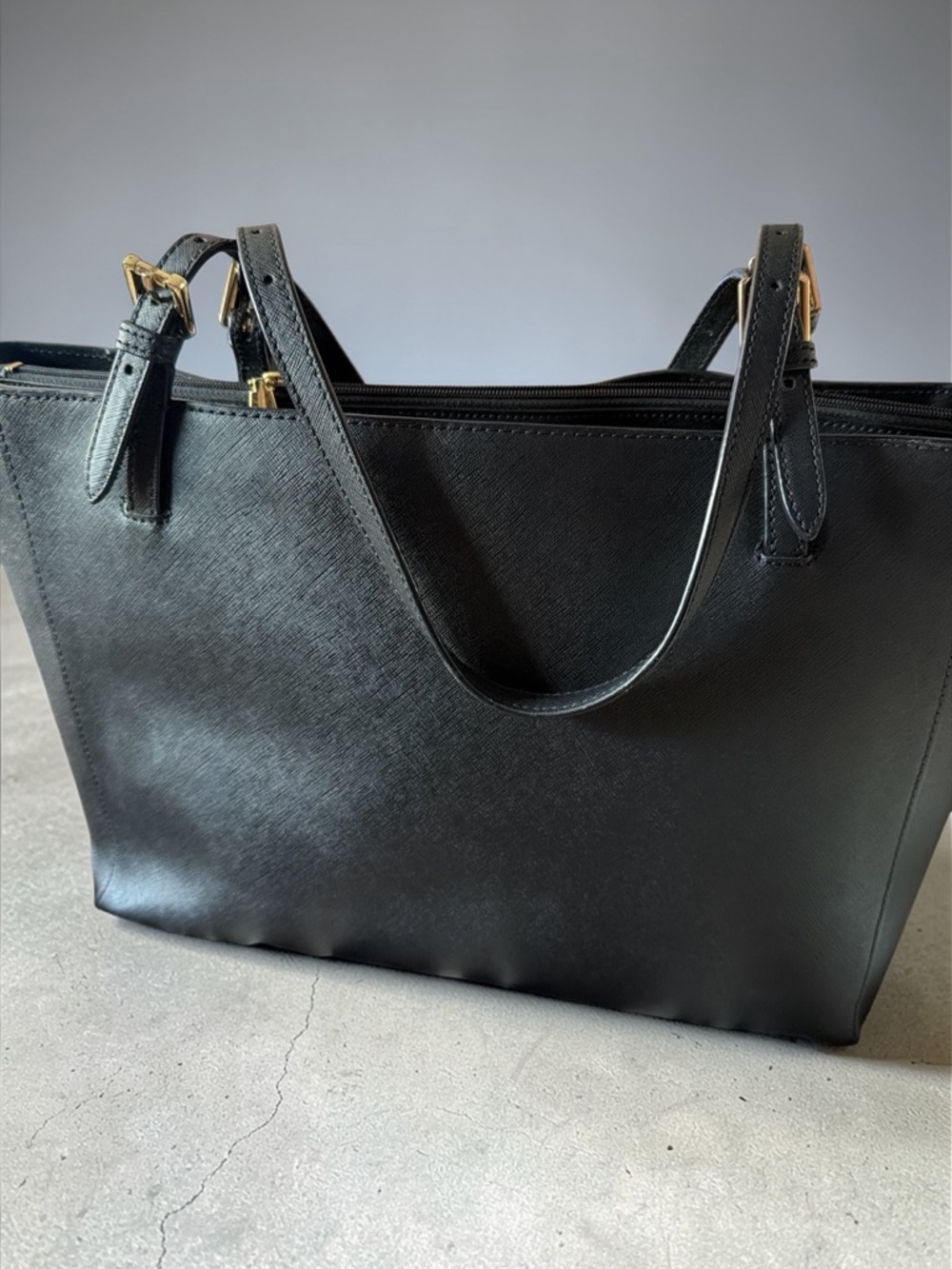 Tory Burch Black Leather Double-Handle Tote with Gold Logo - Picture 8 of 12